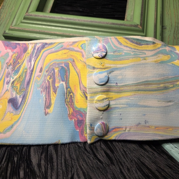 60s Vntg Multicolor Abstract Marble Dip Painted Women\'s Snap Belt main image 7